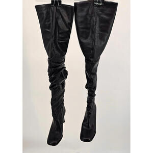 Michael Kors Sassy Black Over-the-Knee Ruched Leather Boots with Stiletto Heels